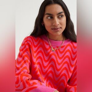 H&M Neon Orange Pink Graphic‎ Cropped Sweater Medium
